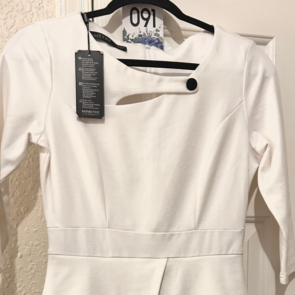 White Long-Sleeve Cutout Sheath Dress